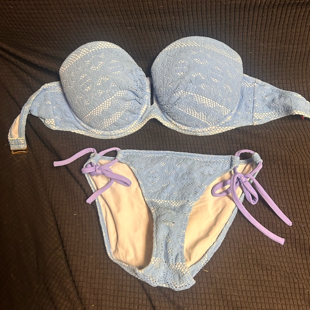 Victoria's Secret Blue Lace Bikini with Pink Accents